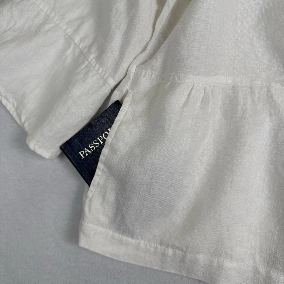 Chaqueta 100 % lino para mujer 1X blanca moderna costera relajada oficina bolsillos artísticos Foto 3 de 4