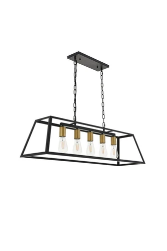 Chandelier Brass and Black Farmhouse Ceiling Light Fixtures Dining Room Kitchen - Picture 9 of 12