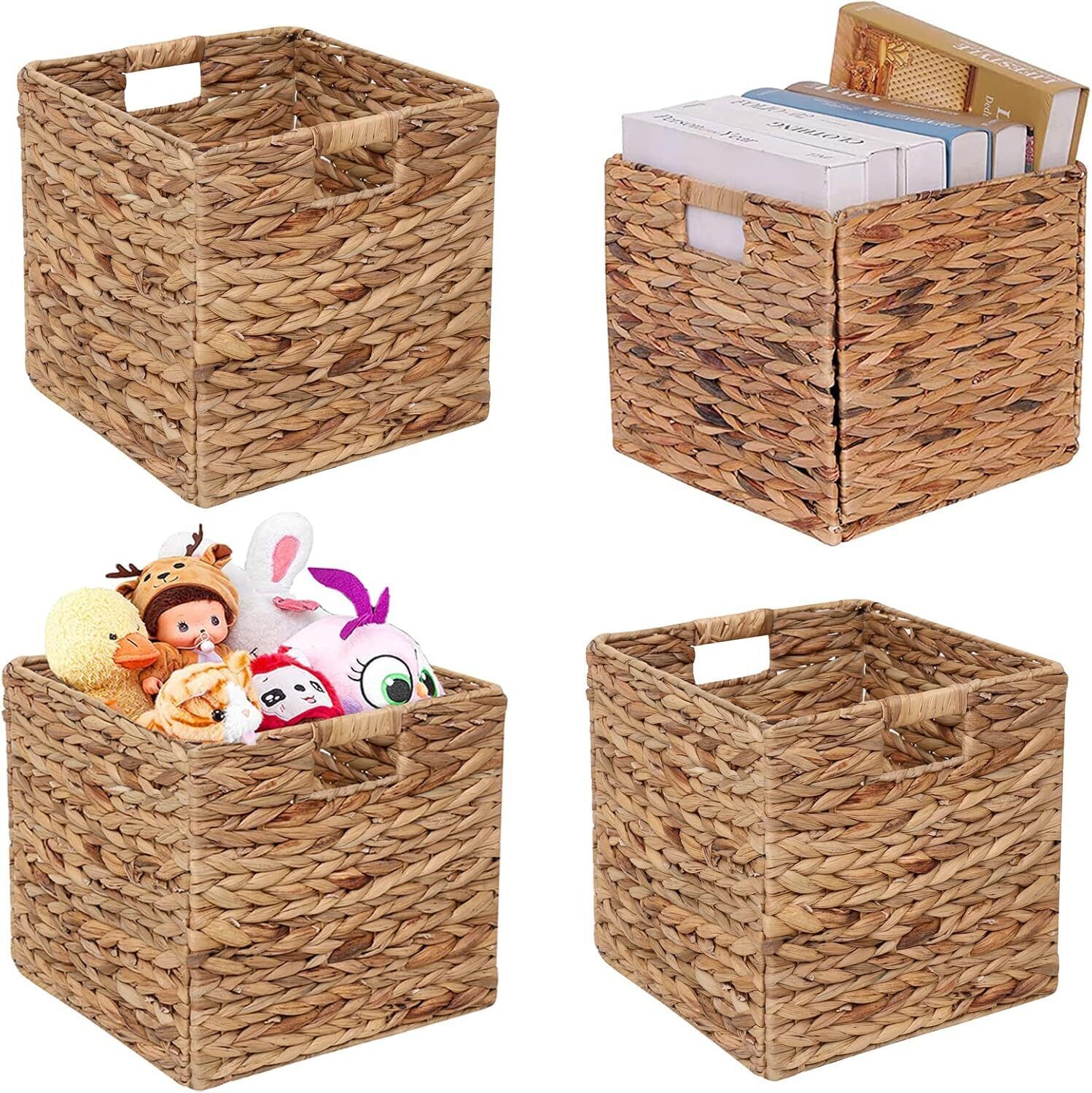 Storage Baskets Wicker Cube Baskets Foldable Laundry Organizer Container 4 PCS-image
