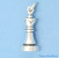 Queen Chess Game Piece Heavy 3D 925 Sterling Silver Charm Pendant MADE IN USA