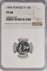 1964 POINTED 9 Roosevelt Dime Proof NGC PF 68 PR68 Gem Silver Coin 10C