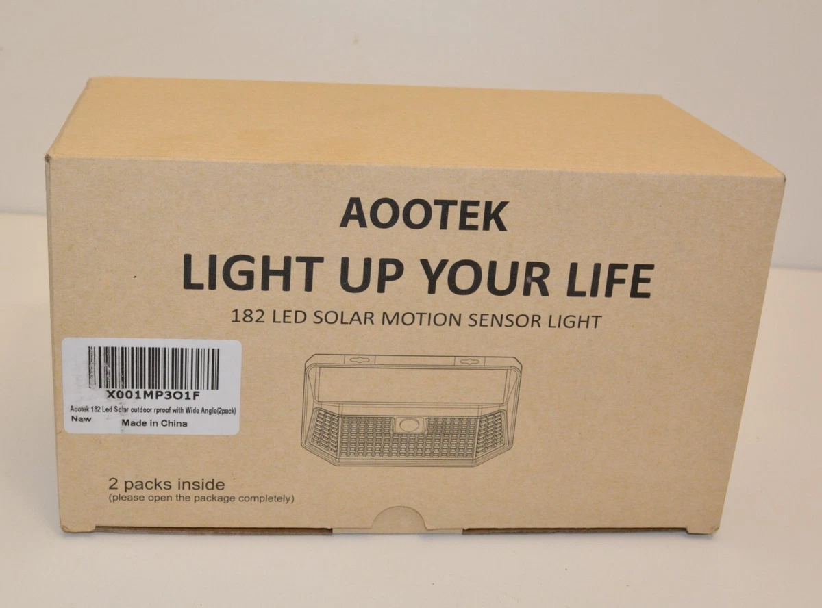 NIB AOOTEK set of 2 packs 182 LED Solar Motion Sensor Lights