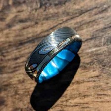 Wedding Band Damascus Steel Ring Blue Ocean Sleeve beautiful ring