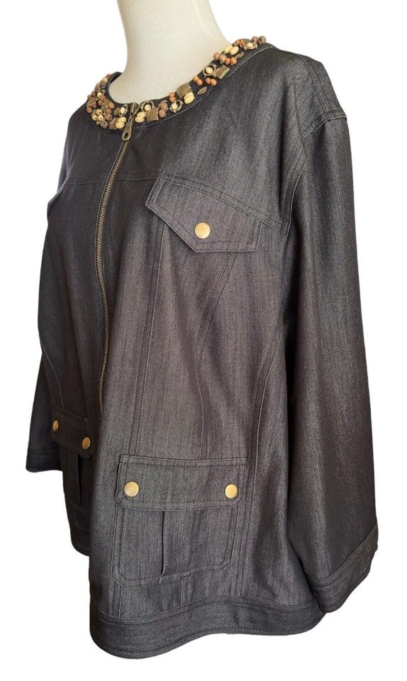 Ruby Rd Woman Black Round Neck Long Sleeve Full Zip Jacket Women's Sz 20W - Image 3 of 4