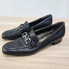 Salvatore Ferragamo Horsebit Loafers Womens 7.5 38 Black Vintage Gancini ITALY