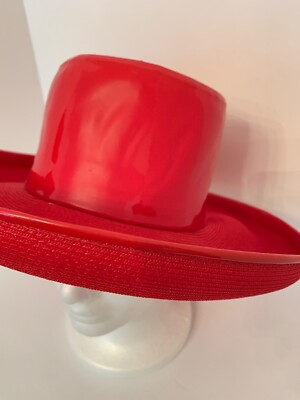 Small ( 6 3/4) Vintage Oleg Cassini Red Patent and Woven Hat Young America Small ( 6 3/4) Vintage Oleg Cassini Red Patent and Woven Hat  main image 2