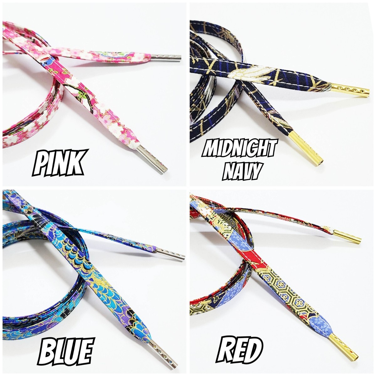 Japanese Style Kimono Fabric Flat Shoelaces Pink Cherry Blossom