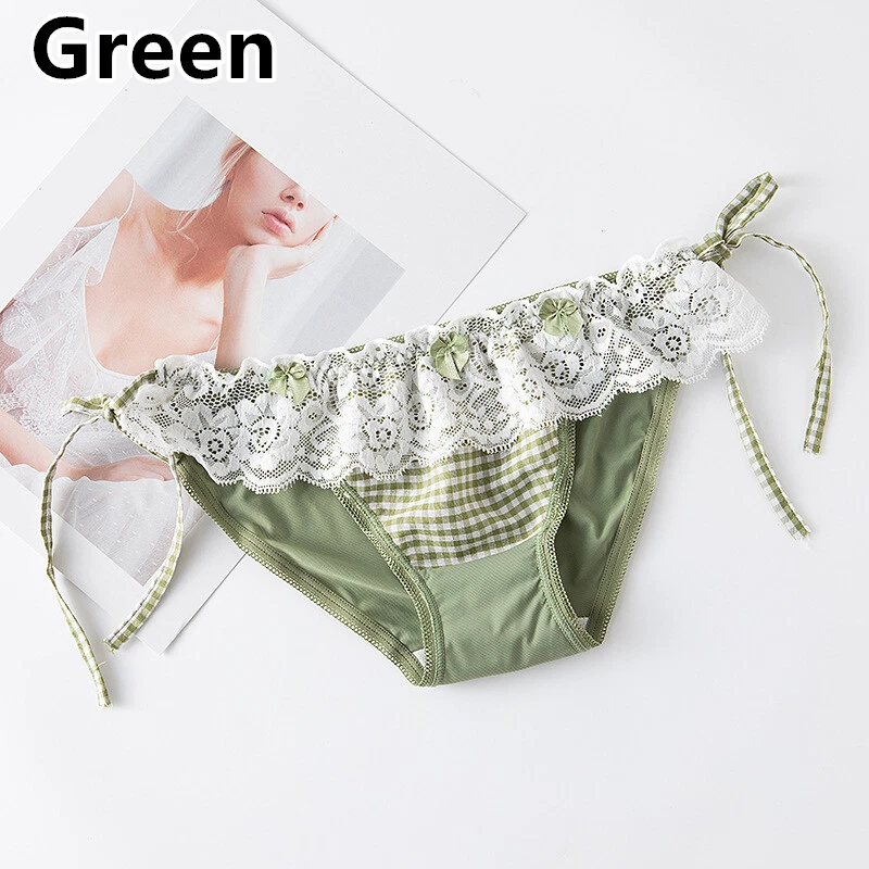 Damen Mädchen Kariert Unterwäsche Schlüpfer Slip Höschen Spitze Splice Retro Süß - Bild 4 von 4