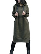 Nutexrol Womens L Dress Thickening Long Fleece Dark Green Hoodie
