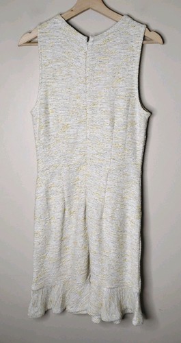 LOFT NWT Tweed Dress 4 Sleeveless Drop-Waist Pockets Gold Buttons Ruffle Hem - Picture 7 of 10