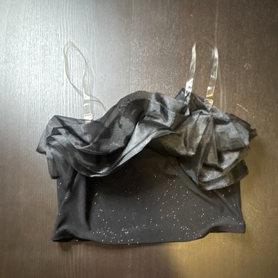 I Joah Black Satin Bandeau Bra Ruffle Wireless Adjustable Straps L 21145