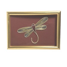 Framed Dragonfly Textile Wall Art in Gold Frame