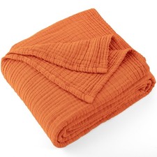 100 Cotton Muslin Throw Blanket 70" X 80" Twin Size  4-Layers Summer Gauze Th...