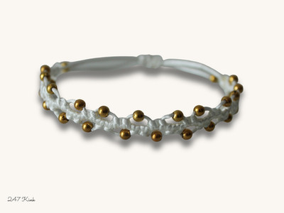 Makramee Armband Weiß Gold mit Perlen Verstellbar Boho Elegant Unisex Handmade