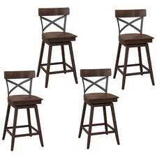 Set of 4 Wooden Swivel Bar Stools Counter Height Kitchen Chairs w/ Back Brown