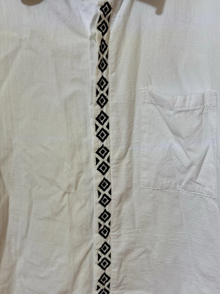Mr Buho White Black 100% Cotton Shirt Mexico Mayan Made Men Size XL - Image 4 of 4