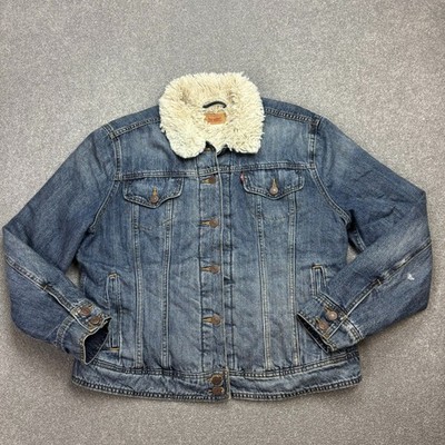 Levis Jeansjacke Damen Large blau Sherpa gefüttert Trucker Red Tab Utility Lady*
