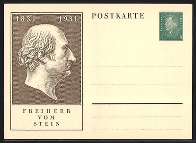 Postcard portrait Baron vom Stein, postal stationery 