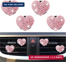 4PCS Heart-Shaped Car Vent Clips with Rhinestone,Bling Air Vent Clips Car Decora