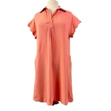 Umgee Dress Linen Cotton Blend Womens Size S Coral Pink Shift Pockets
