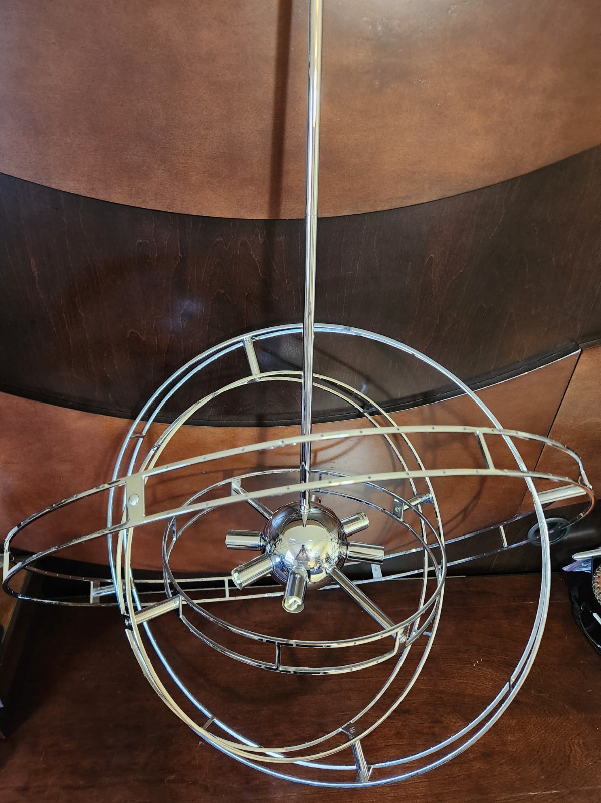Set Of 2 Gyroscope Atomic Pendant Lights Chrome SPUTNIK Vintage Style Untested