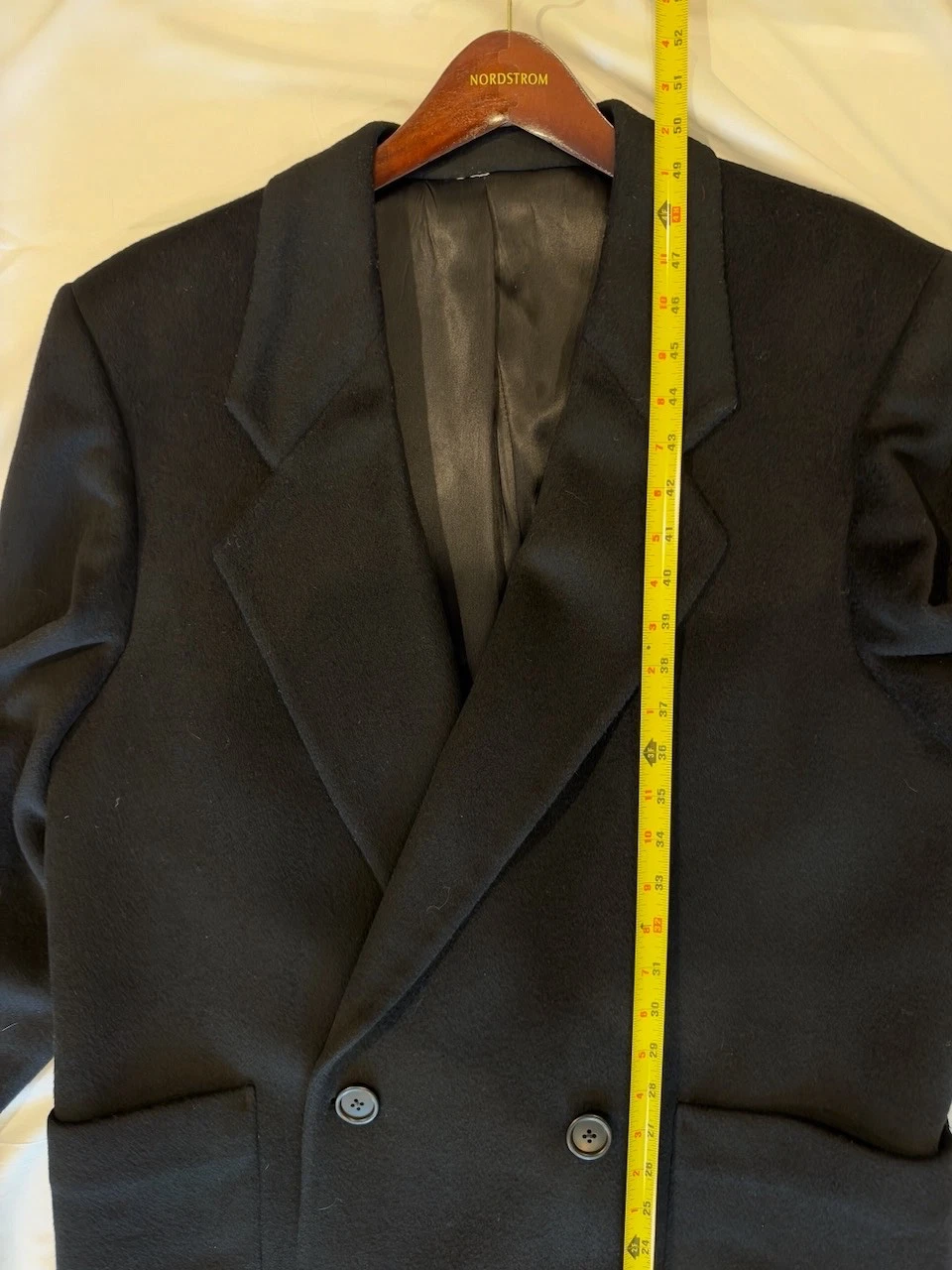Perry Ellis Classic 80's Overcoat Mens 40 Black Double Breasted 100% Wool image 8