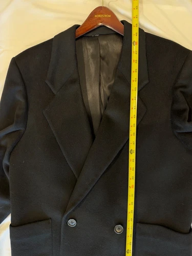 Perry Ellis Classic 80's Overcoat Mens 40 Black Double Breasted 100% Wool image 8