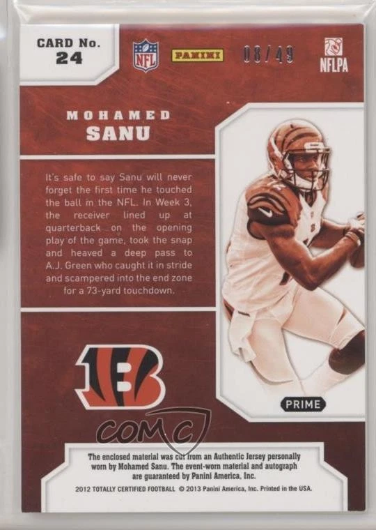 2012 Totally Certified Prime /49 Mohamed Sanu #24 Rookie Auto RC - Image 2 of 2