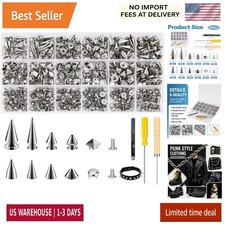 455PCS Punk Spikes and Studs Kit for Clothing, 12 Sizes Premium Metal Cone Spike