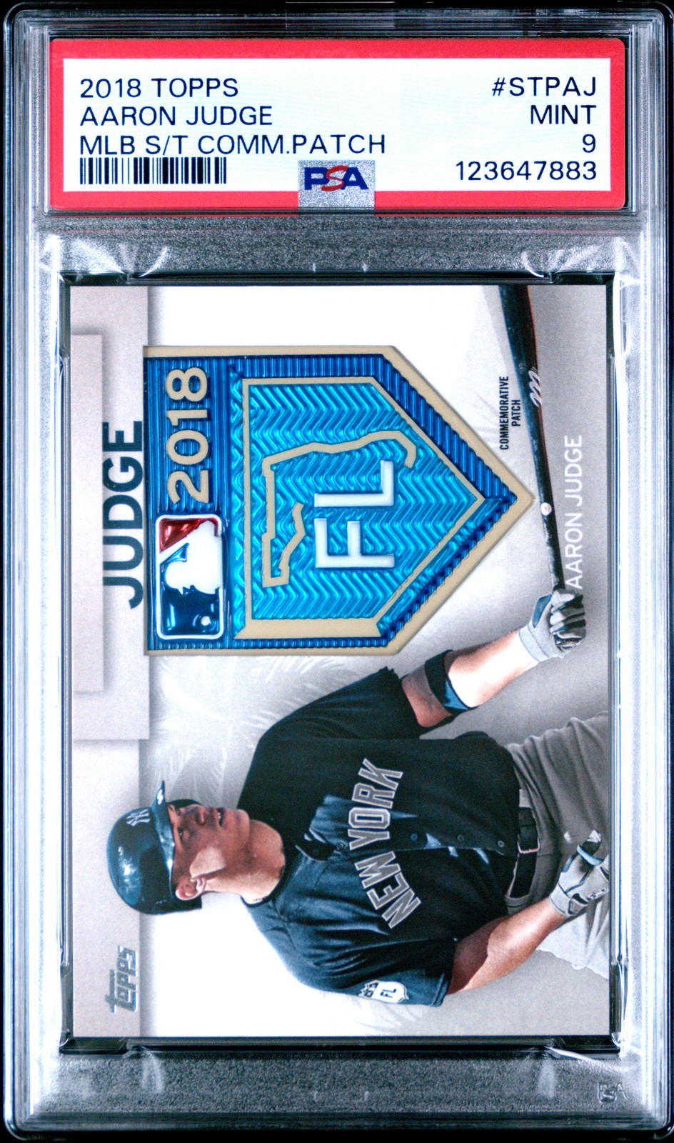 2018 TOPPS MLB SPRING TRAINING COMMEMORATIVE PATCH #STPAJ AARON JUDGE PSA 9