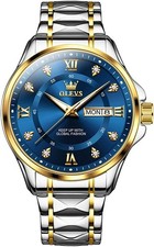 OLEVS Men's Luxury Two Tone Dress Watch - Silver/Gold/Blue