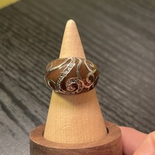 Sterling Silver Brown with CZ Swirl Dome Statement Ring Size 5.75