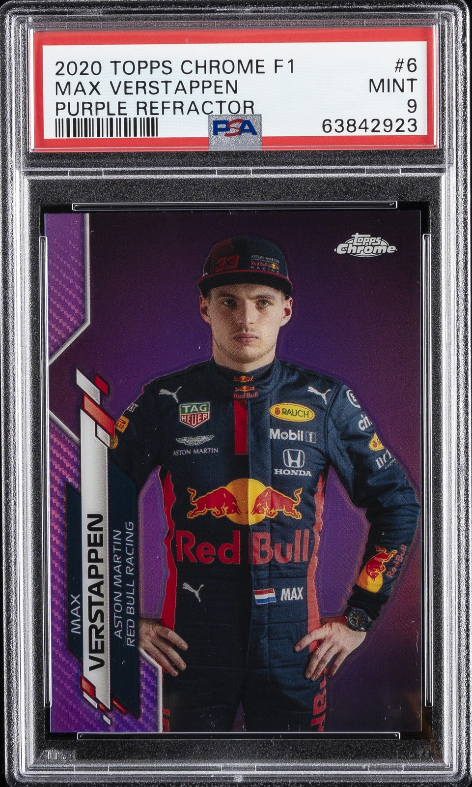 2020 TOPPS CHROME FORMULA 1 PURPLE REFRACTOR #6 MAX VERSTAPPEN ROOKIE /399 PSA 9 view 1