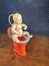 Vintage 1950's Celluloid Amusing Trick Peeing Baby On Toilet In Orig Box