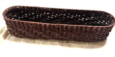 Dark Brown Wicker Bread Basket oval woven raffia storage decor 15" long
