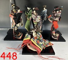 Ensemble support de poupée kimono geisha vintage art artisanal japonais 25 cm papier washi mâché Hina