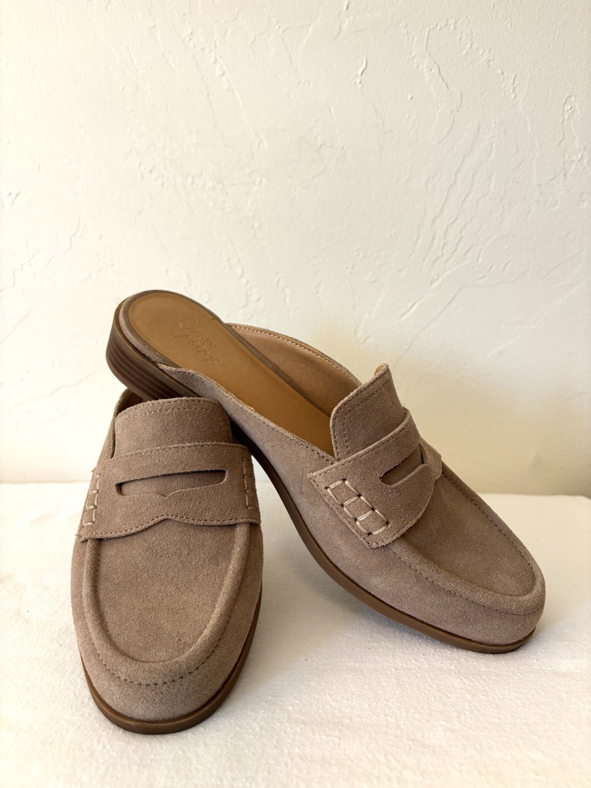 Crown Vintage Naliana Womens Tan Leather Suede Penny Mules Slip On Low Heel 10 M