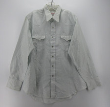 VINTAGE Wrangler Shirt Men XL Blue Western Pearl Snap Jacquard 70s Long Tails
