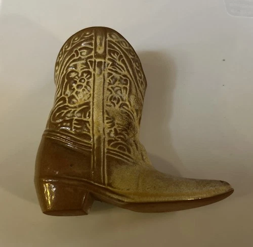Frankoma Vintage Pottery Cowboy Boot Plants Vase Tan 4.5"