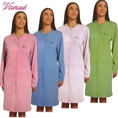 VANUÈ camicia da notte donna aperta manica lunga invernale in caldo cotone interlock