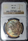 1886 Morgan Silver Dollar NGC MS63 US $1 Rainbow Toned Coin Both Sides UNC CH BU