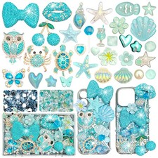 Blue Junk Case Charms Kit, Junks Phones Cases 3D Diamond Lips Owl and Bows Ch...