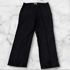 Talbots Petites Irish Linen Pants Womens 14 Black Pleated Tab Waist Trousers