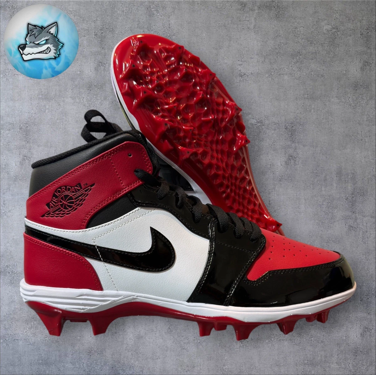 Jordan 1 Mid White Black Red Patent Football Cleats Men’s sz 12 Jordan 1 TD Cleat Mid Bred | eBay main image 4