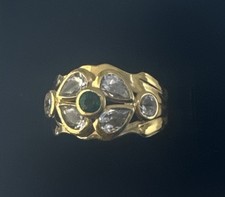 18Kt Yellow Gold Green & White Stone Ring Sz. 7