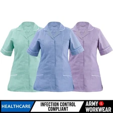 Ladies Premium Stripe Tunic Multiple Pockets Healthcare Hospital Care Home Tops