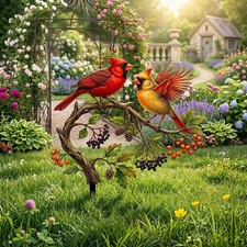 Cardinal Bird Garden Stake - Metal Bird Yard Art - Outdoor Garden Decor