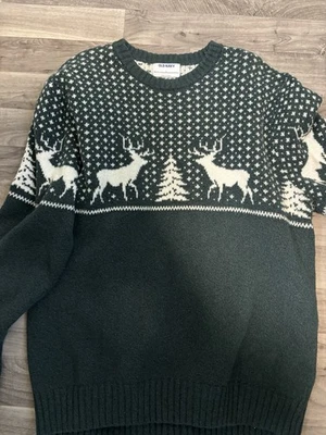 Old Navy Men’s L Green/White Fair Isle Reindeer Crew Neck Long Sleeve Sweater - Image 1 of 2