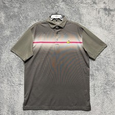 Masters Tech Polo Shirt Mens M Gray Striped Golf Augusta Performance Stretch