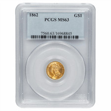 1862 Indian Princess Head Gold Dollar $1 PCGS MS 63